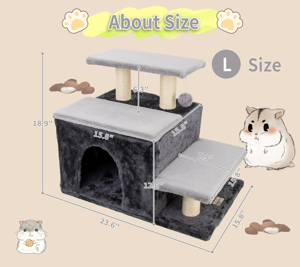 Hapineko Animal Stair in Medium, Grey