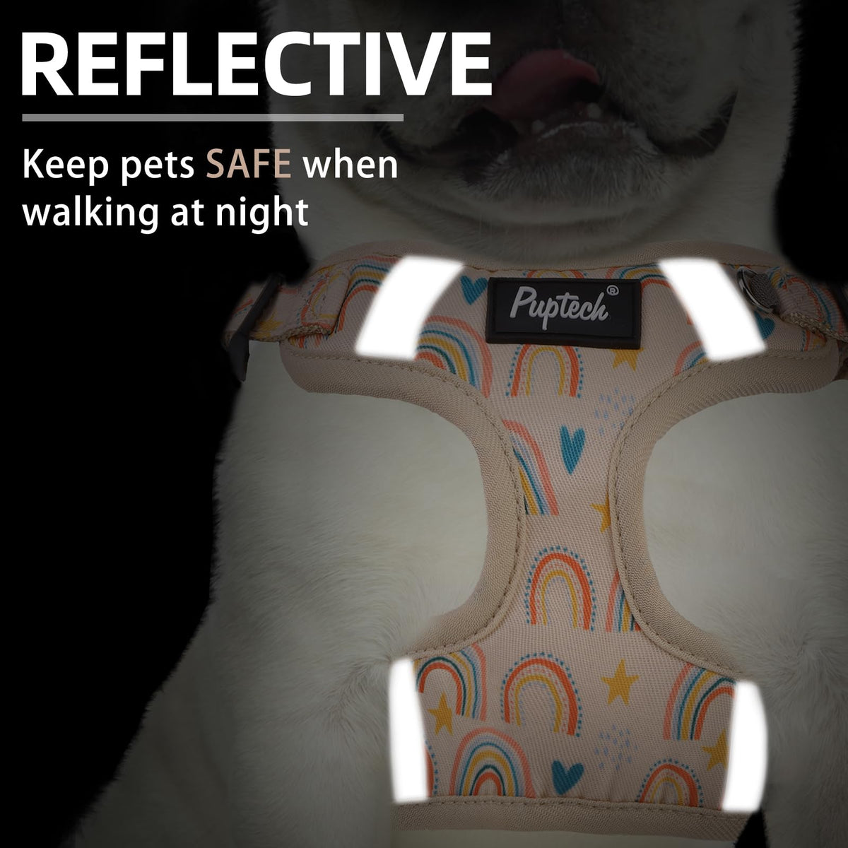 PUPTECK Animal Harness in L (25-33lbs, Chest 20"-25"), #2 Beige(Rainbow Print)