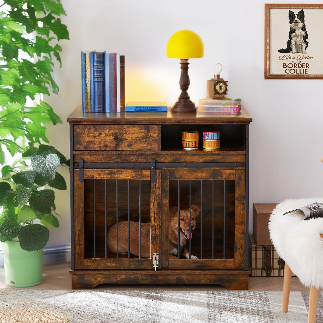 NicBex Animal Cage in 35.4"L x 23.6"W x 33.5"H, Rustic Brown