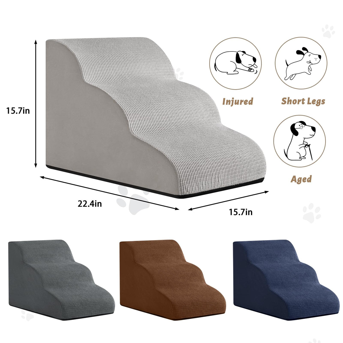 aodisman Animal Stair in Standard 3-Step 15.7"H, Light Grey