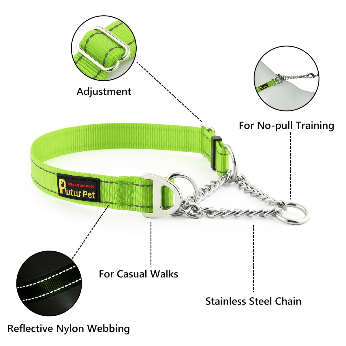 PLUTUS PET Animal Collar in Small, Lime Green