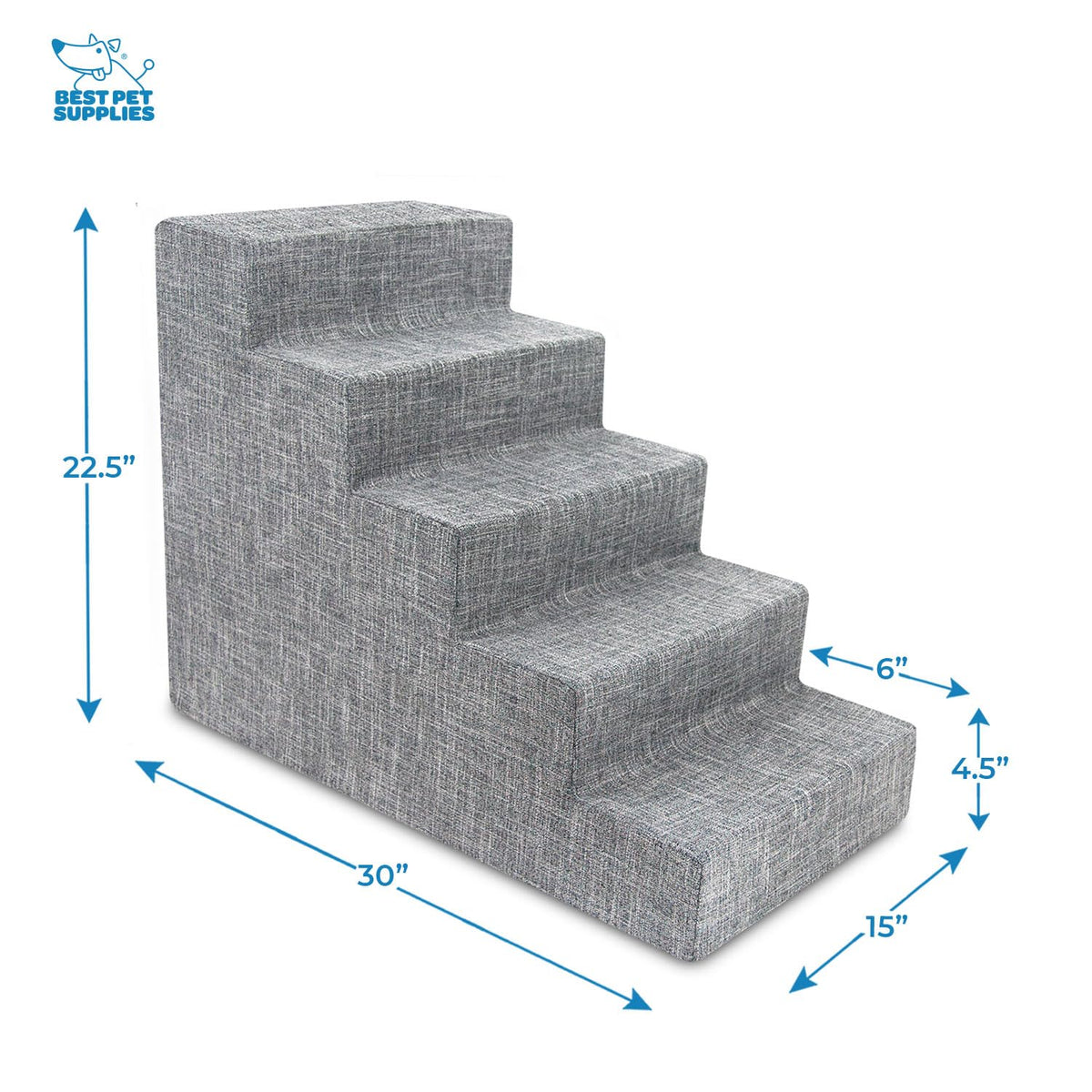 Best Pet Supplies Animal Stair in H: 22.5 Inches, Ash Gray Linen