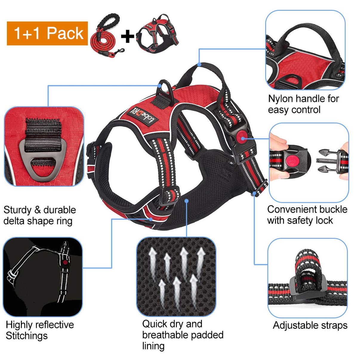 tobeDRI Animal Harness in Medium, Red