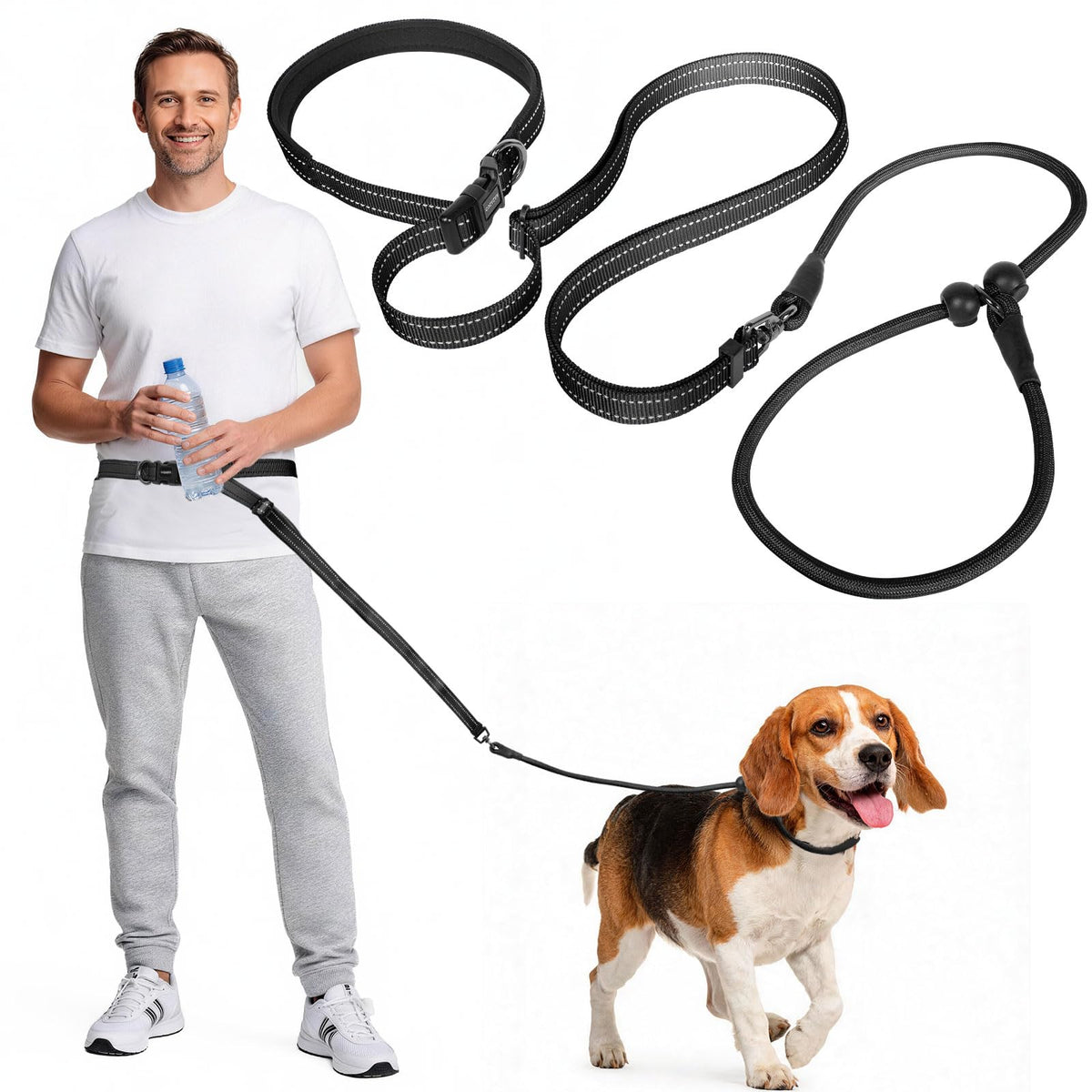 kazazoo Leash in Adjustable, 5.5ft to 8.5ft, Black