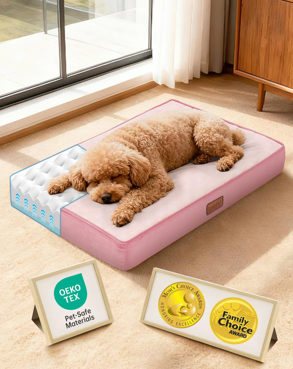 OhGeni Pet Bed Mat in 24"x 16"x 3” (For Sprawling), 02-Pink