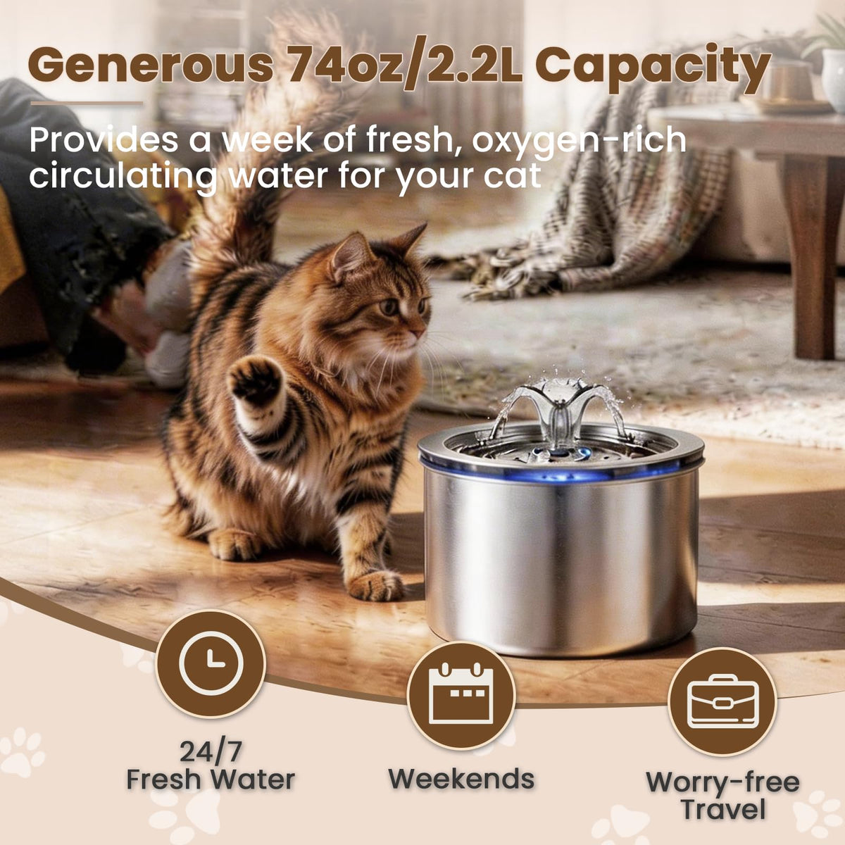 Zvaiv Animal Water Dispenser in Silver+ 3 Filters + 3 Pump Sponges