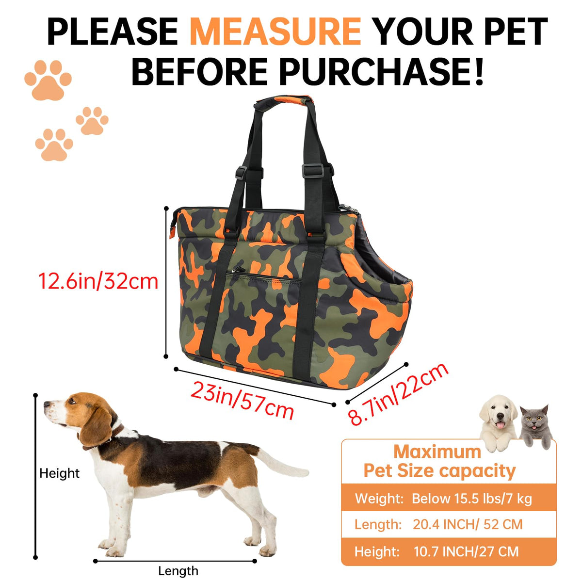 DELTAMANN Animal Carrier in 13.8"L x 5.0"W x 9.5"H, Camouflage Orange