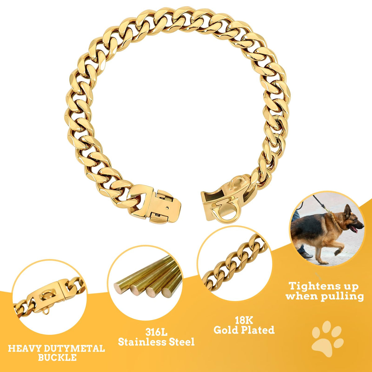 BAOBOTE Animal Collar in 12"(for 10"-11" Neck), Gold