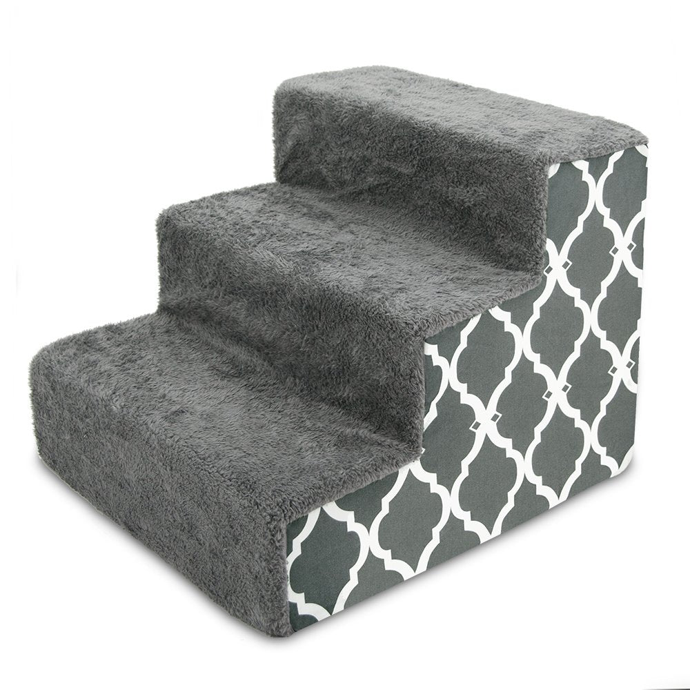 Best Pet Supplies Animal Stair in H: 13.5 Inches, Gray Lattice Print