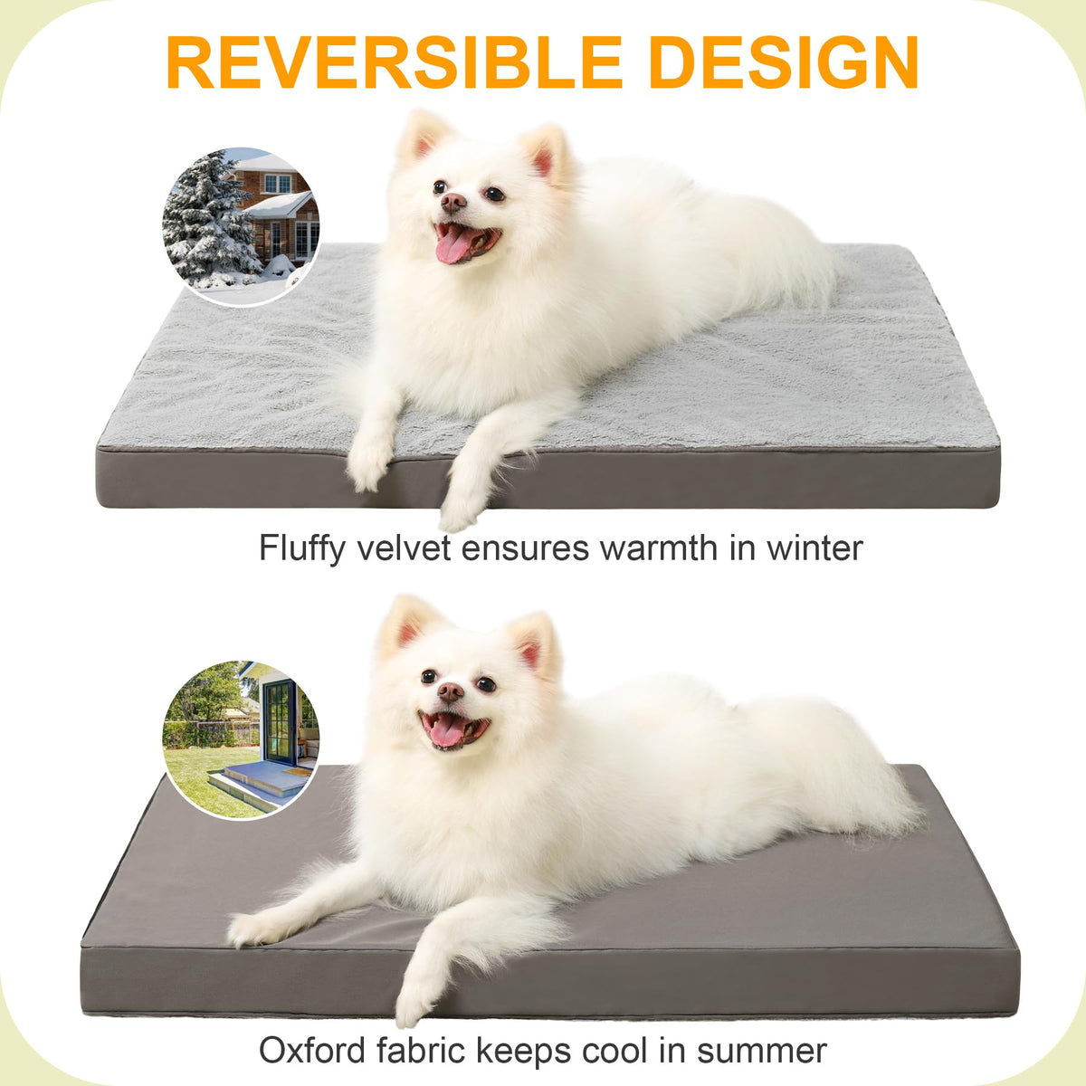 KSIIA Pet Bed Mat in 23.0"L x 17.0"W x 3.0"Th, Light Grey