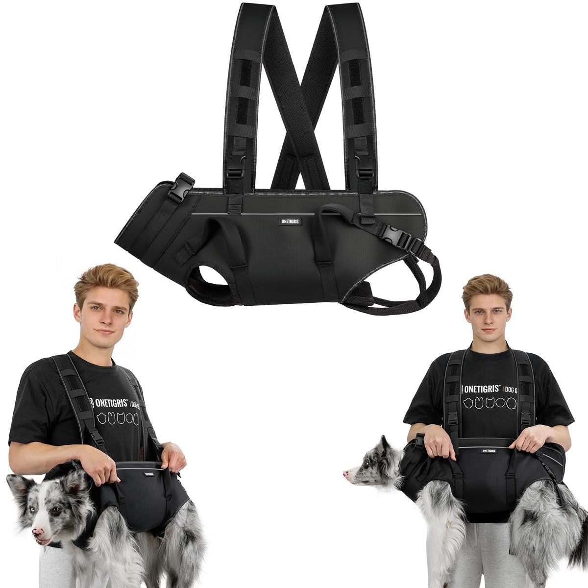 ONETIGRIS Animal Carrier in M: Chest 24-32", Back 9.5", Fits 30-60 lbs, Black