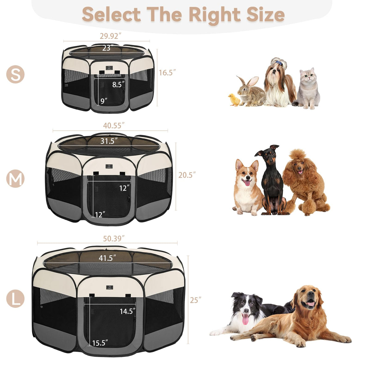 A 4 Pet Pet Playpen in S(29.92"x29.92"x16.5"), Grey+Beige