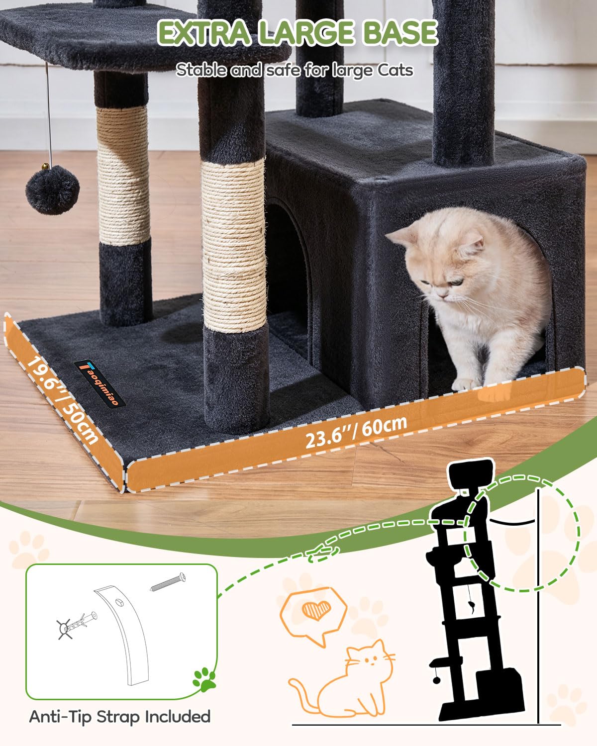 Taoqimiao Pet Activity Structure in 79 inch, Smoky Gray