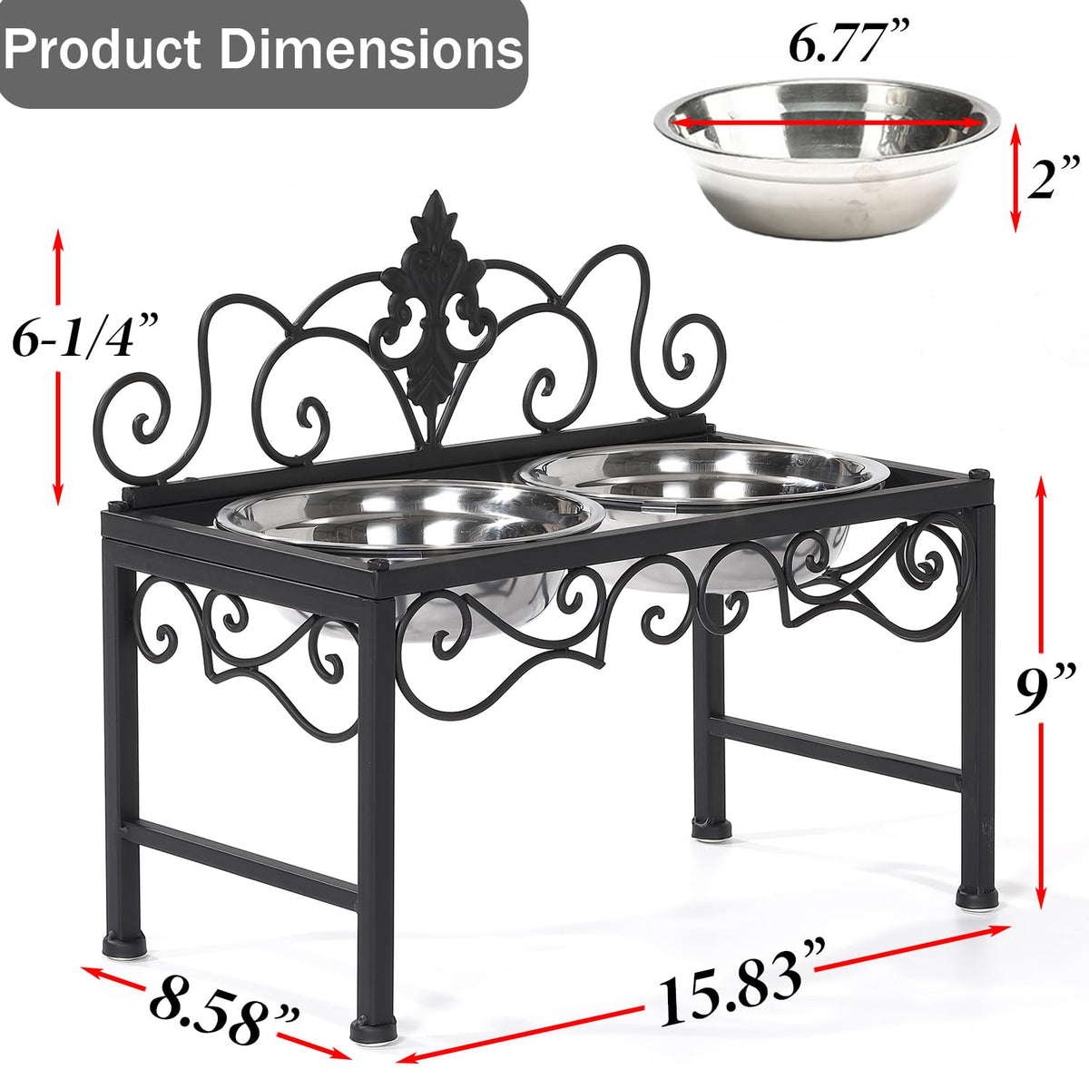 Aifeorzo Pet Feeder in 9" Height Matte Black, Matte Black