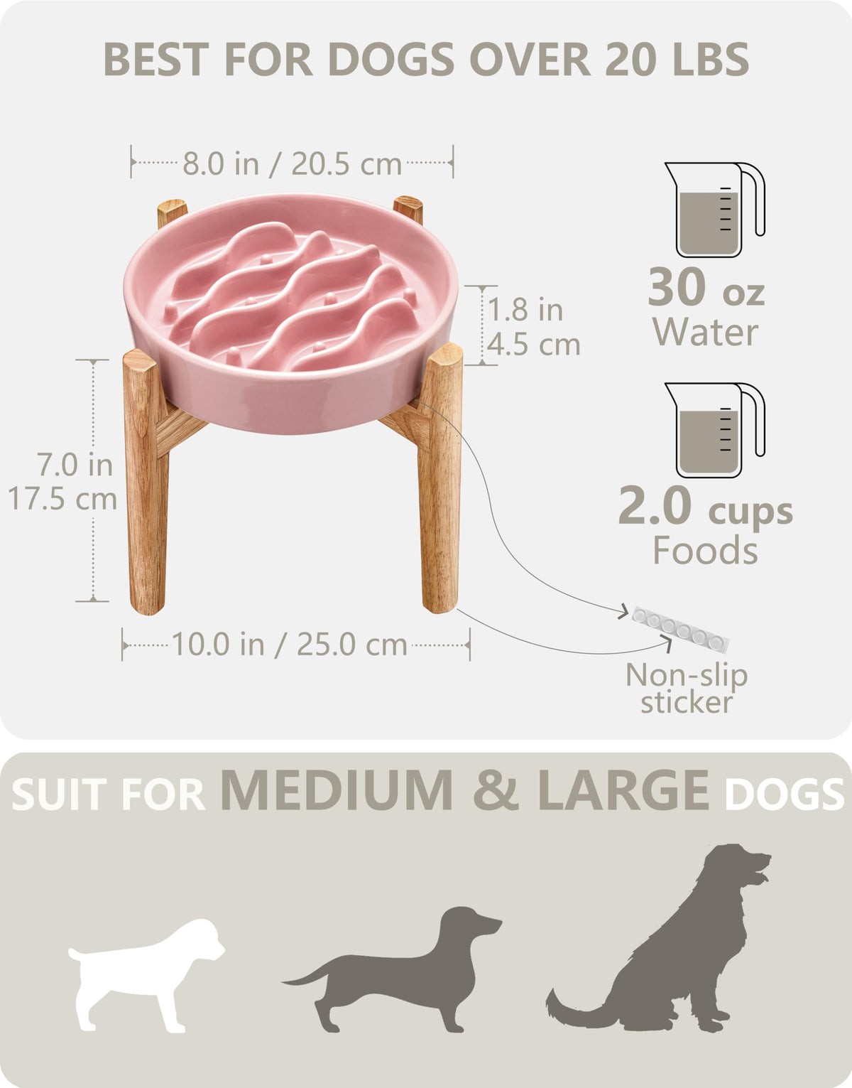 MOPANG Pet Feeder in 6 Inches, Salmon Pink + Stand