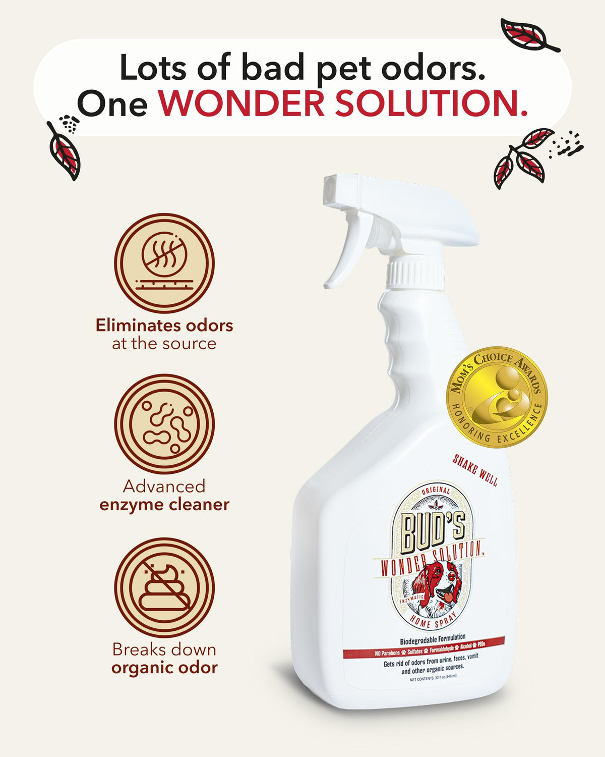 BUD'S WONDER SOLUTION Area Deodorizer in 32 Fl Oz (Pack of 1), Clear