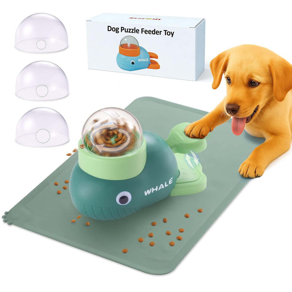 Star&Mi Pet Feeder in Whale-Green With Mat