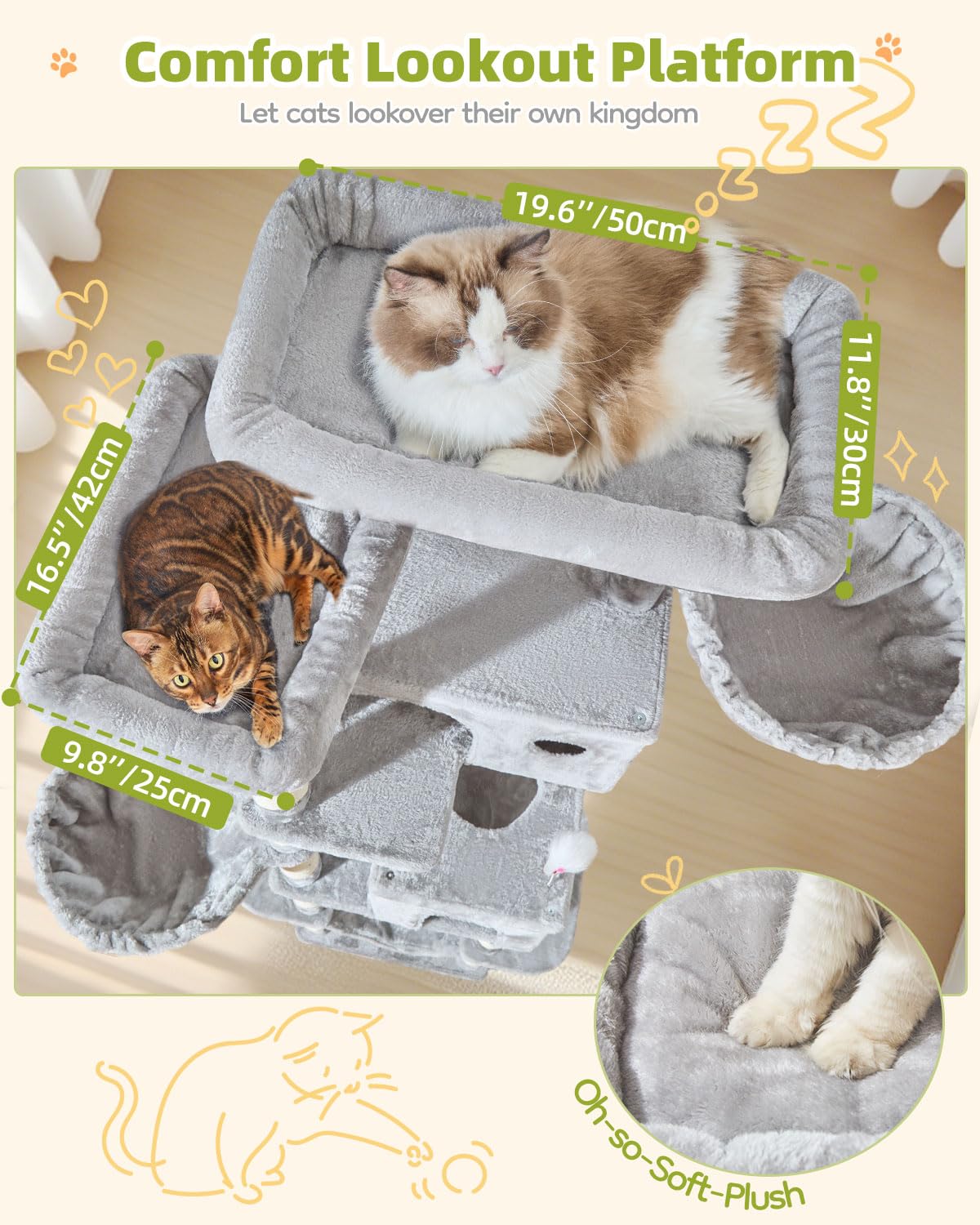 Taoqimiao Pet Activity Structure in 76 inch, Light Gray