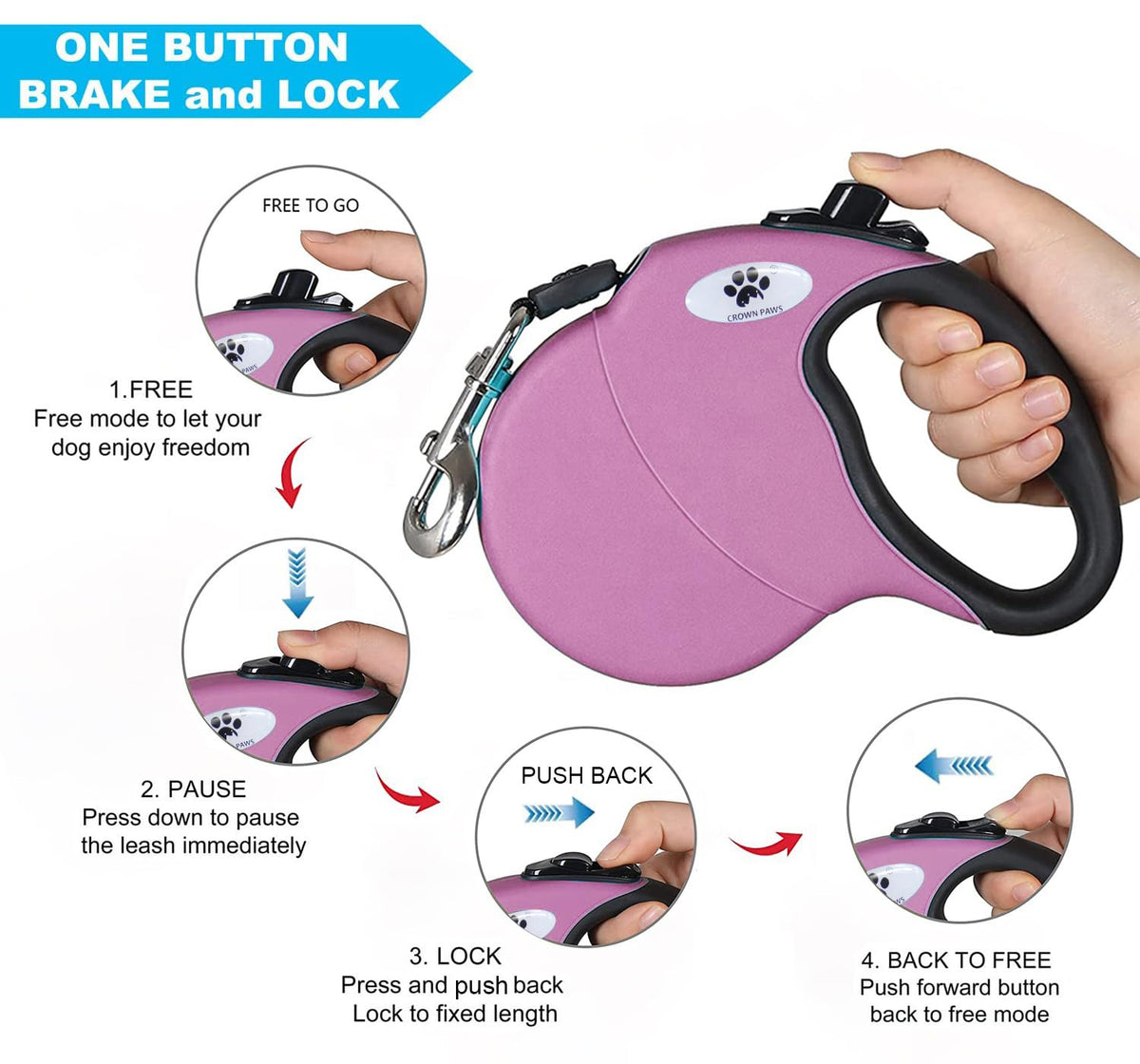 CROWN PAWS Leash in Medium, Pink