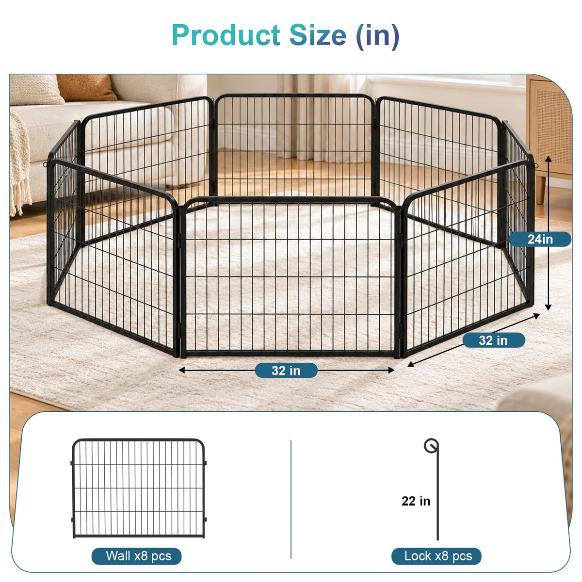 FDW Pet Playpen in 24 Inch, Black