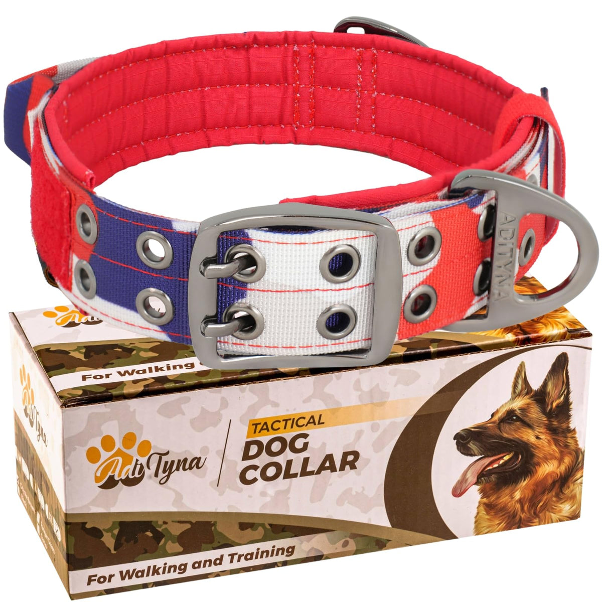 ADITYNA Animal Collar in Extra-Large: Fit 24-30" Neck, Camo Red Blue