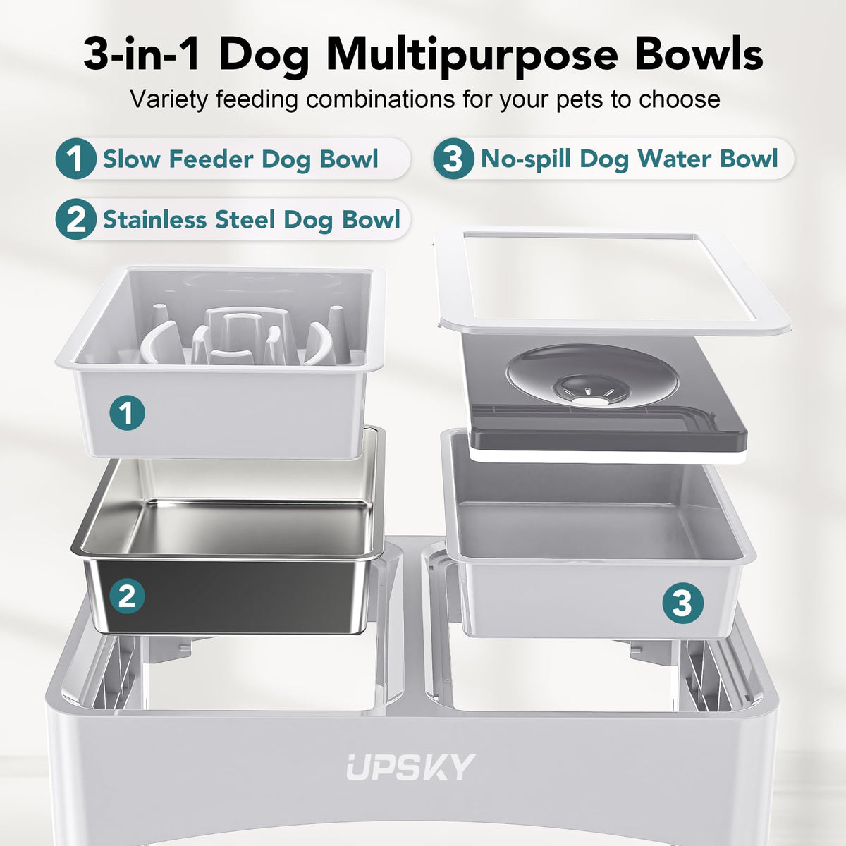 UPSKY Pet Feeder in E-3-in-1 (White)