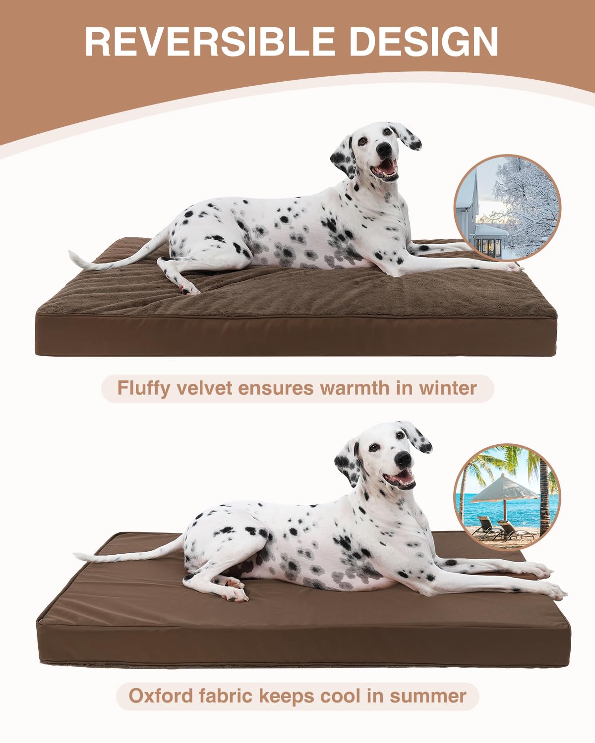 KSIIA Pet Bed Mat in 35.0"L x 22.0"W x 3.0"Th, Brown