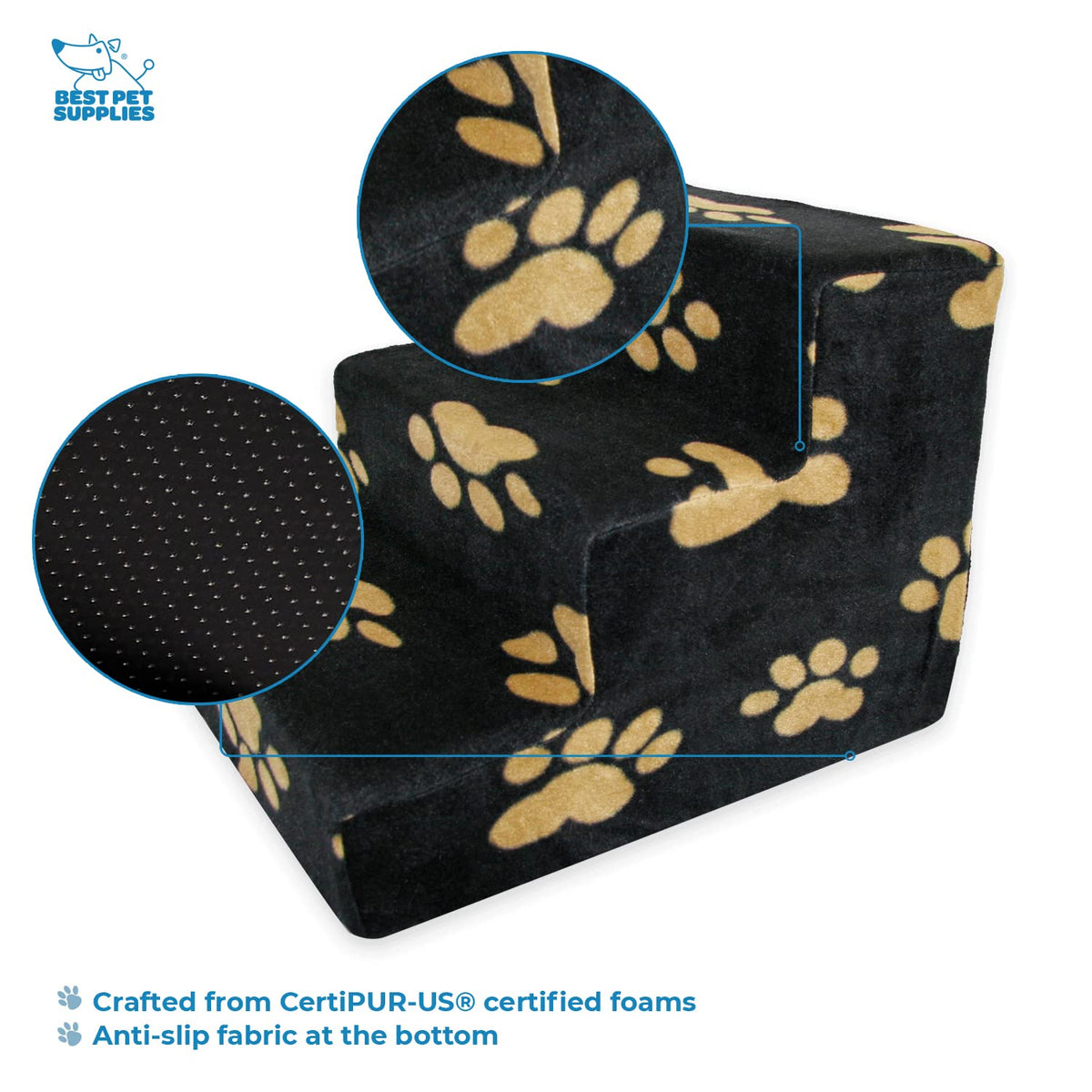 Best Pet Supplies Animal Stair in H: 13.5 Inches, Paw Print on Black