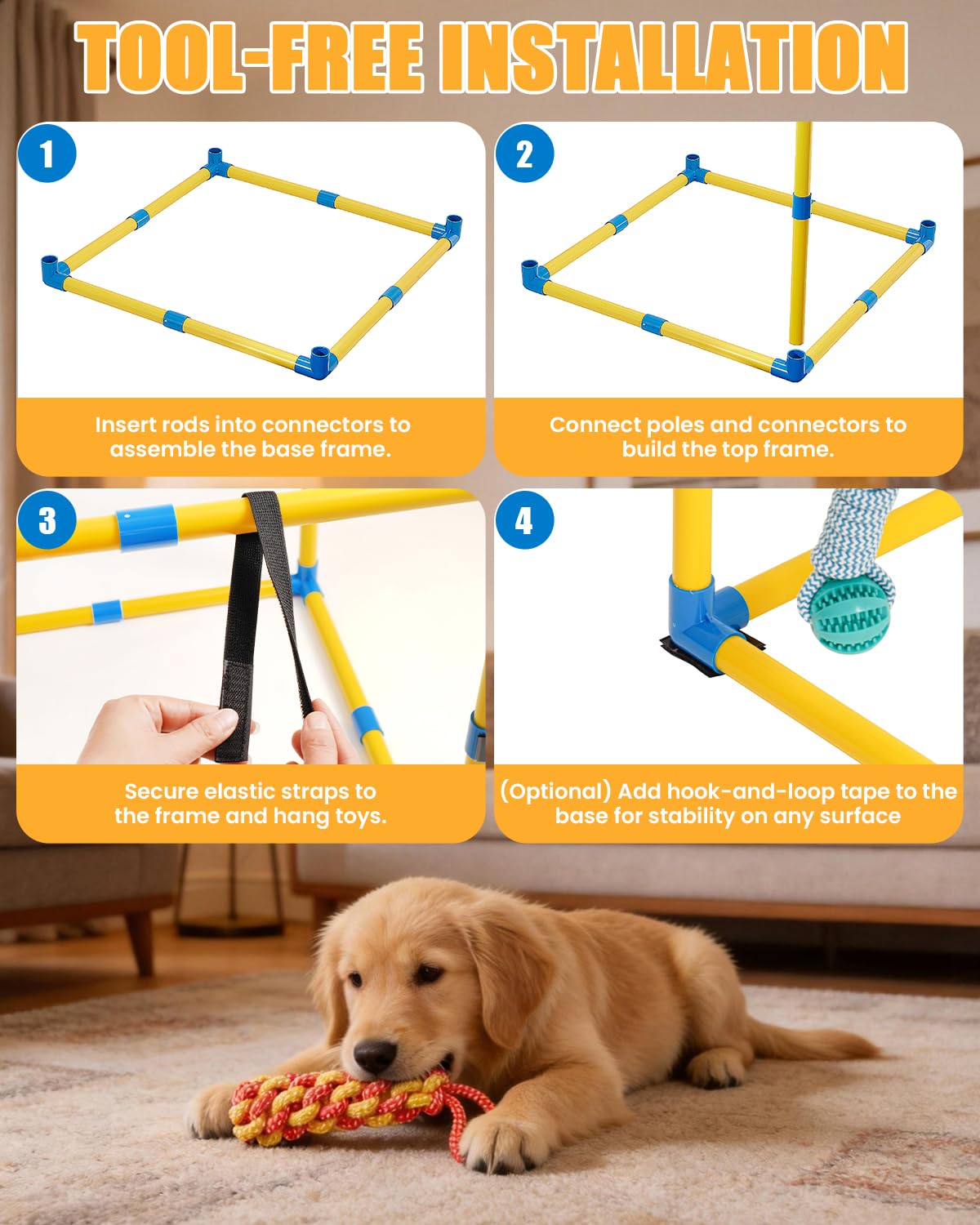 Grevigily Pet Toy in 23.6x15.7x15.7inch, Yellow + Blue