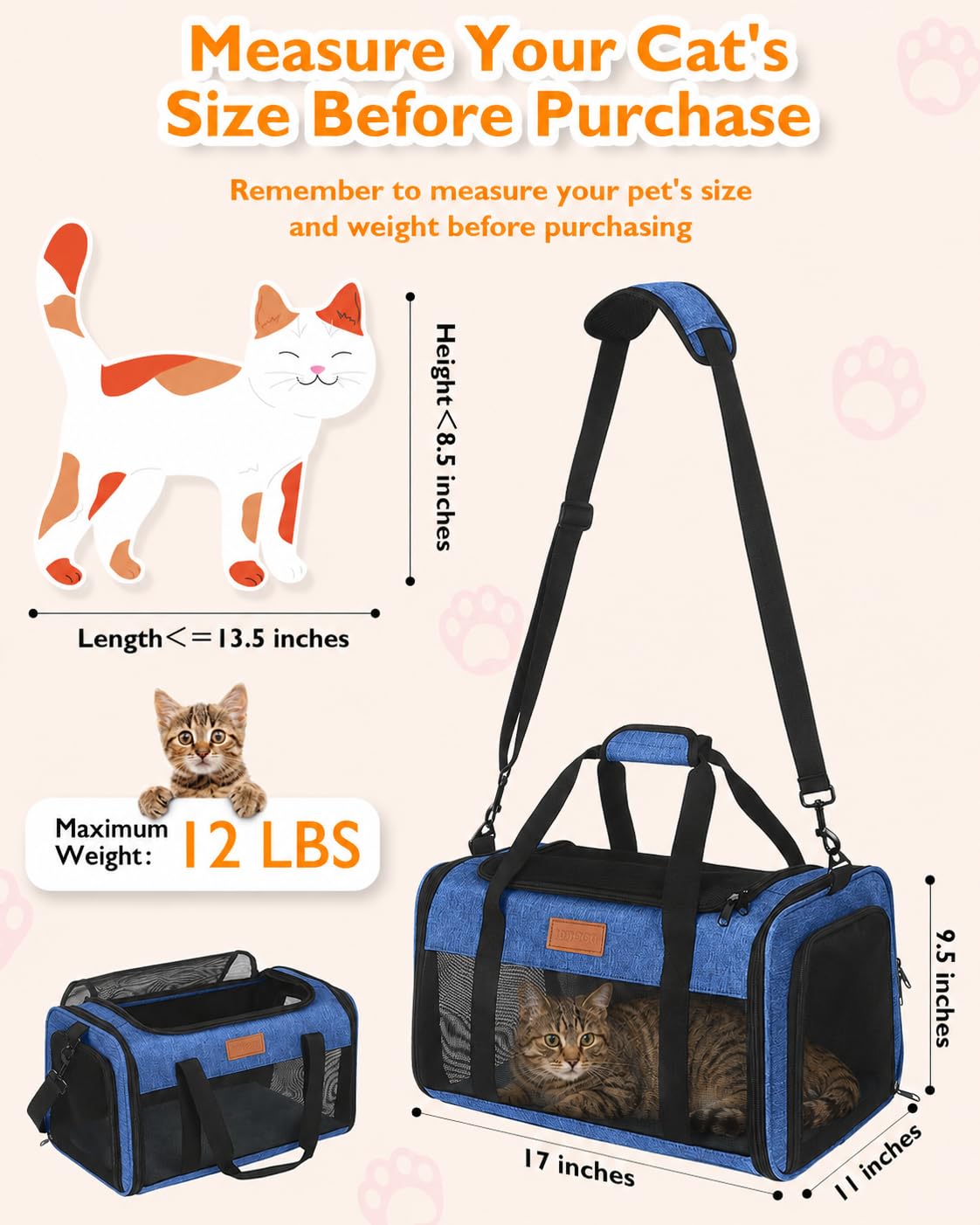 Petux Animal Carrier in 17.0"L x 11.0"W x 9.5"H, Blue