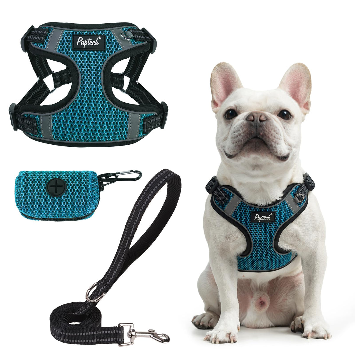 PUPTECK Animal Harness in M (17-25lbs, Chest 17"-21"), #1 Blue(Breathable Mesh)
