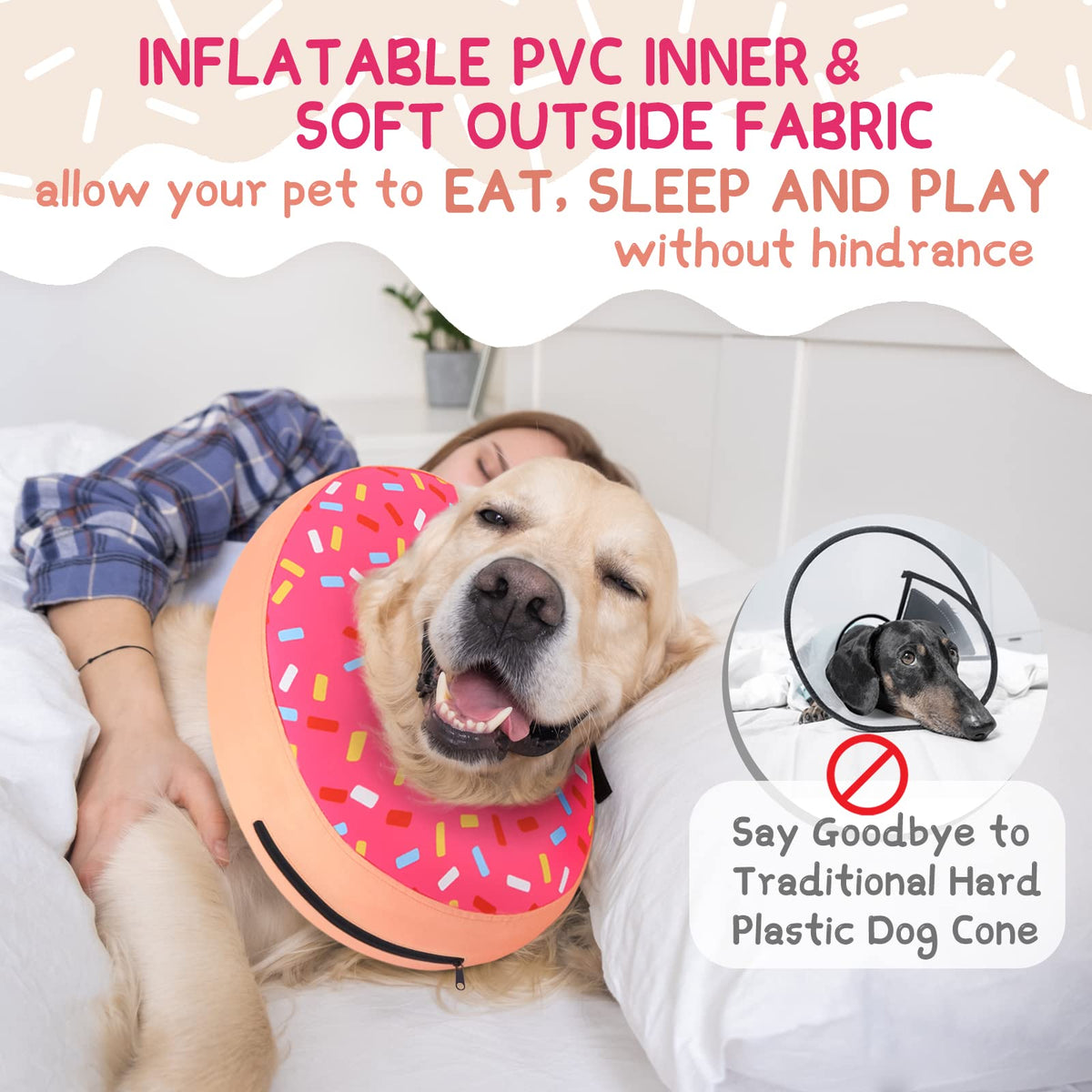 Supet Animal Recovery Collar Cone in S(Neck 7"-9.5"), Donut Pink