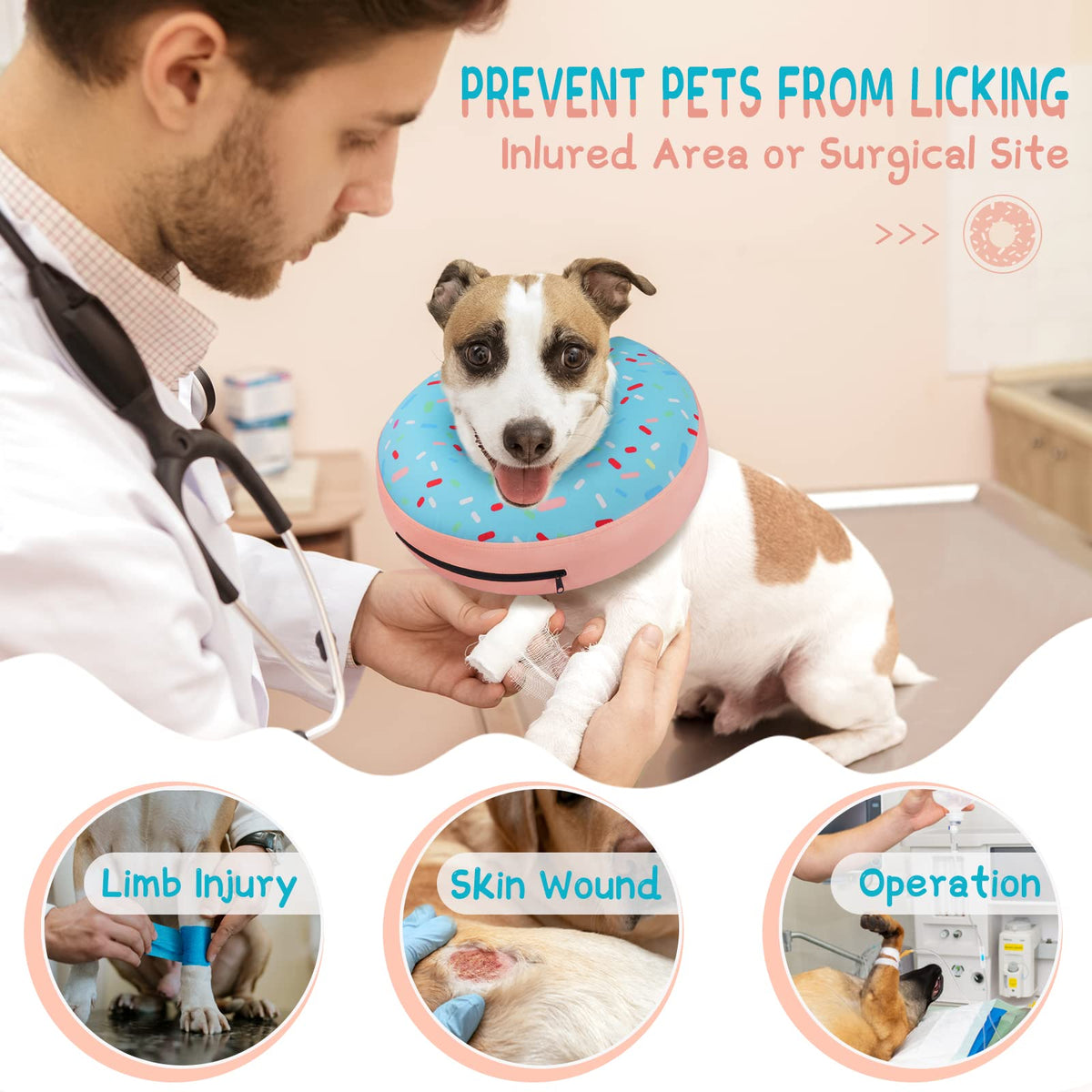Supet Animal Recovery Collar Cone in XS(Neck 4"-7"), Donut Blue