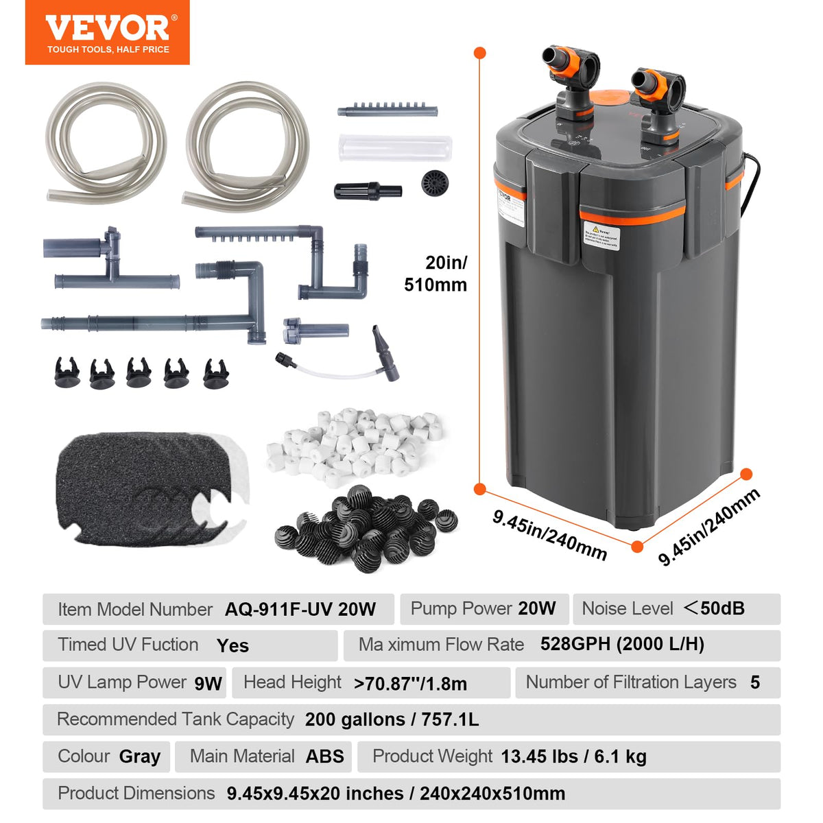 VEVOR Water Pump in 396GPH-UV, Gray