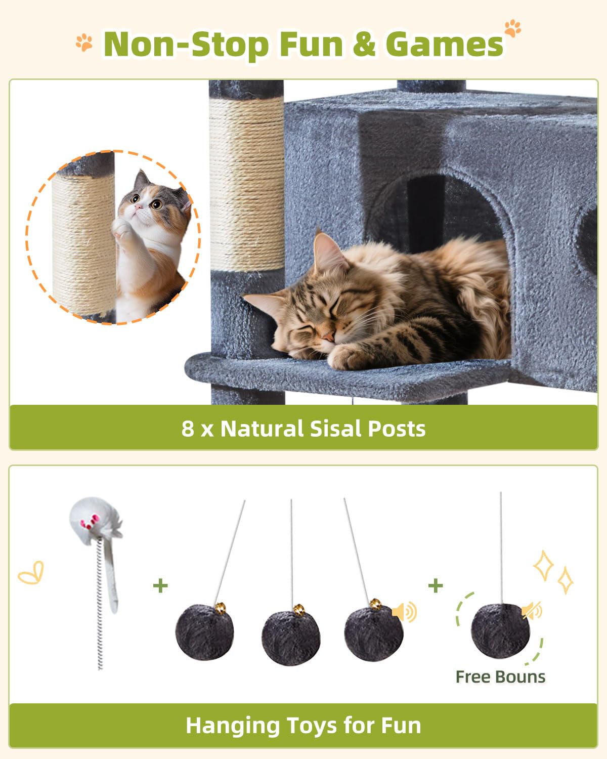 Taoqimiao Pet Activity Structure in 76 inch, Smoky Gray