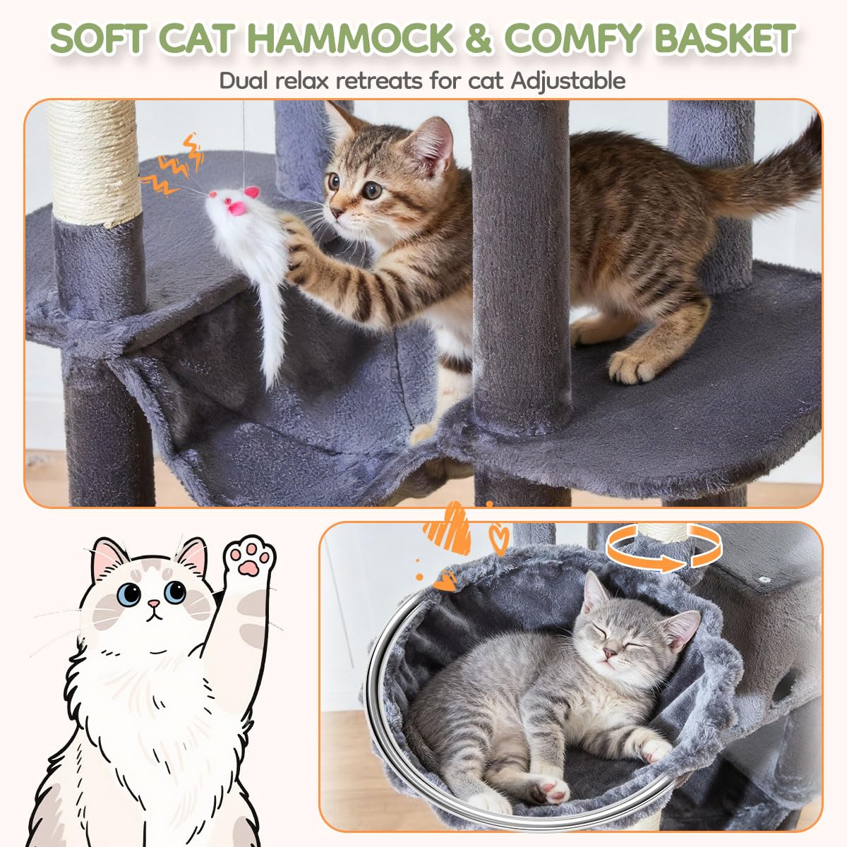Taoqimiao Pet Activity Structure in 79 inch, Smoky Gray