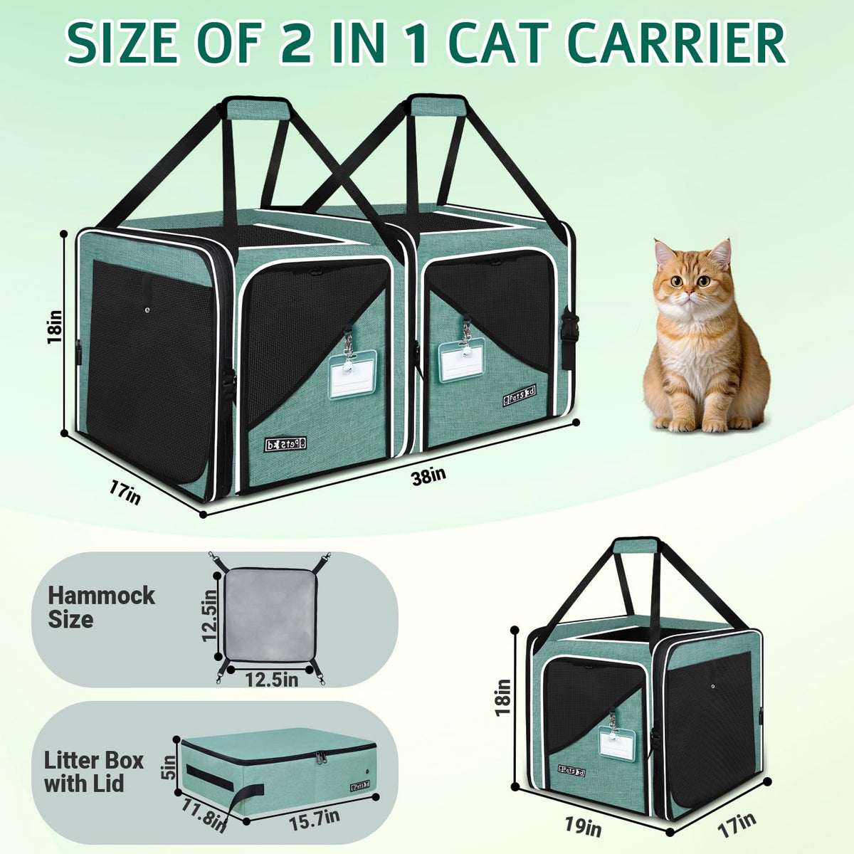 Petskd Animal Carrier in 38.0"L x 17.0"W x 18.0"H, Green