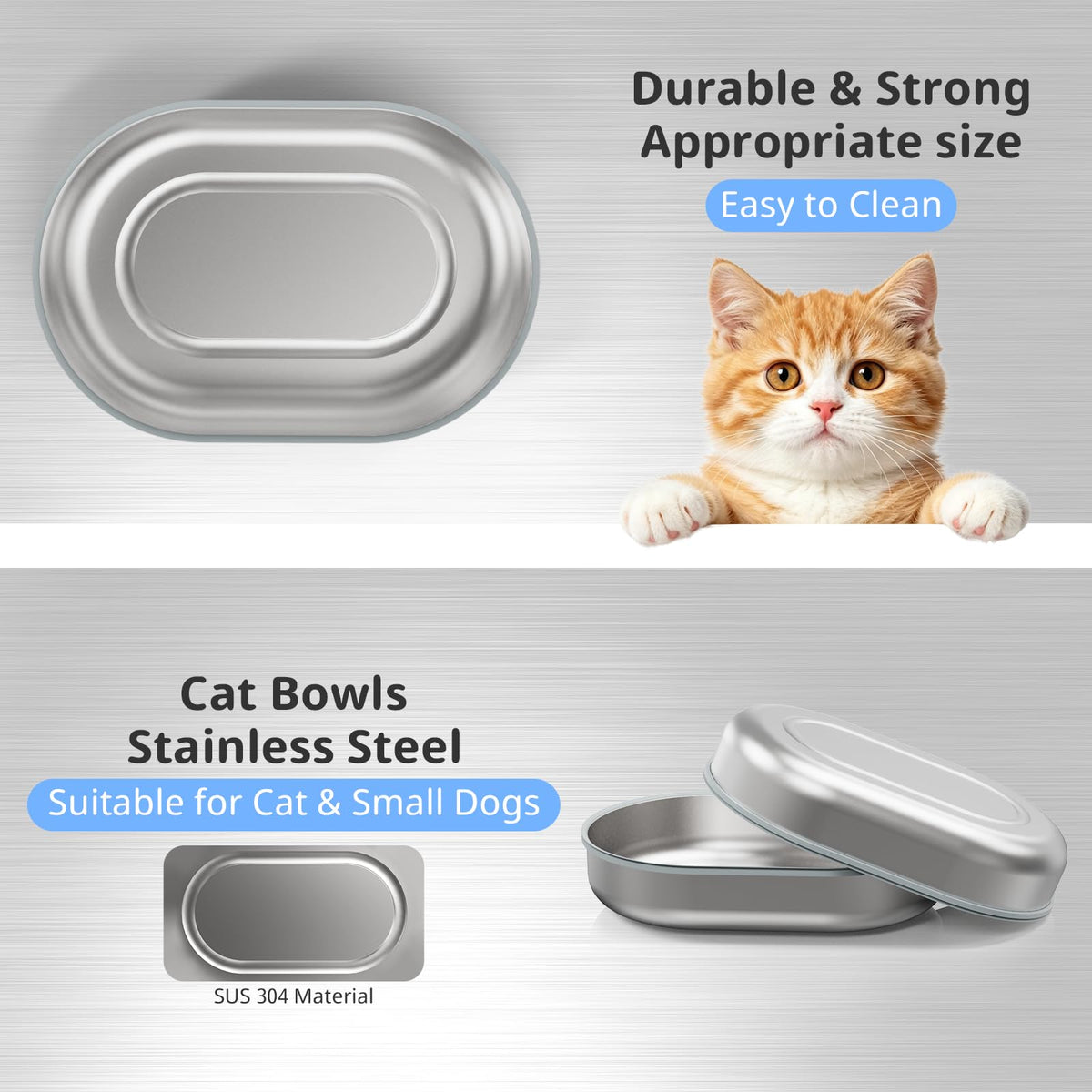 Baofum Pet Feeder in 2+1 Pack, Silvery Bowls