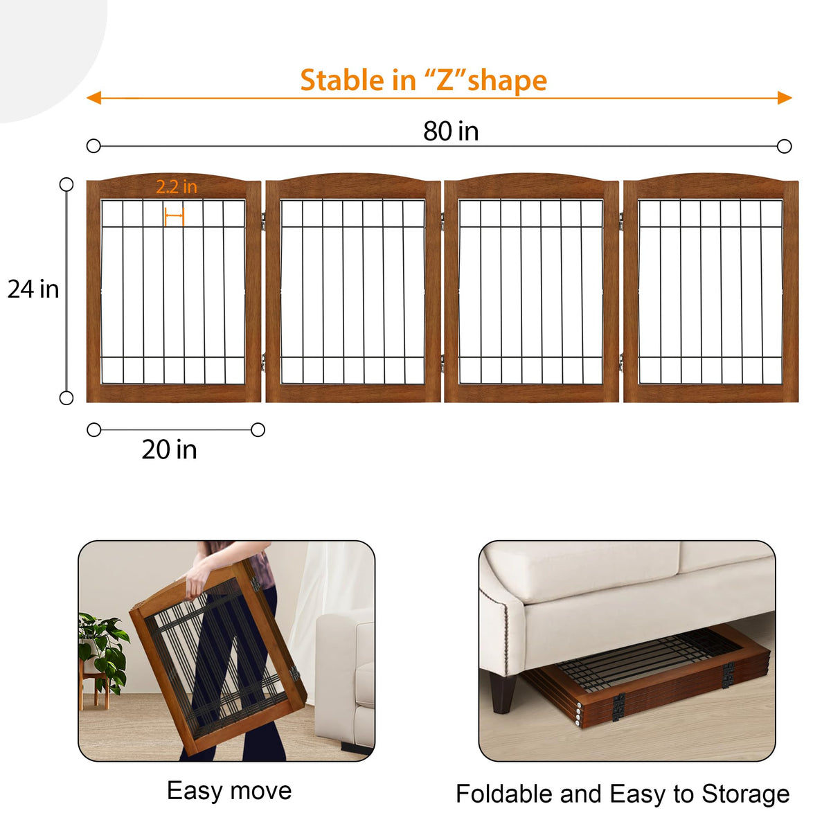 LZRS Temporary Gate in 24"Height-4 Panel, Oak Cherry
