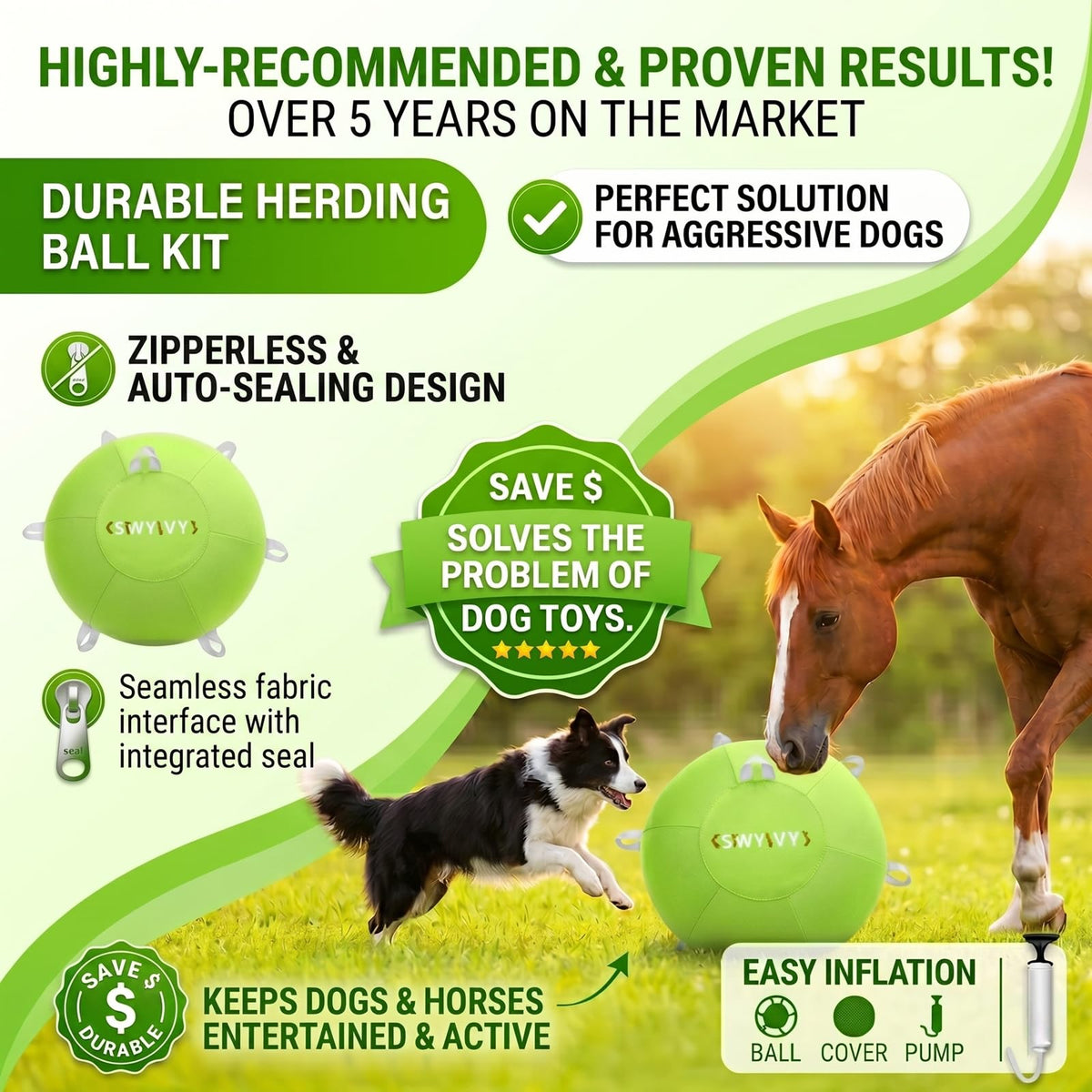 SWYIVY Recreation Ball in 25", Green Straps Ball Cover with Ball