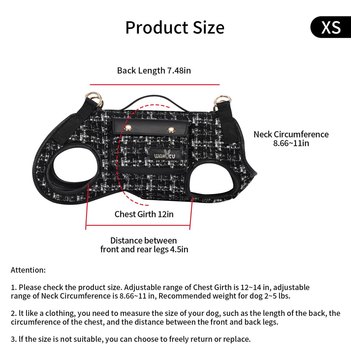 wakytu Animal Harness in X-Small(2-5 LBS), 2.0 Black