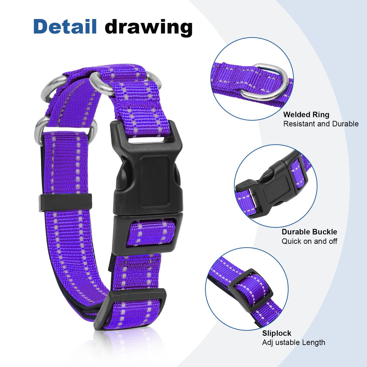 GDLKPS Animal Collar in XS:3/4" Wide for 11.5"-13.5" Neck, Purple
