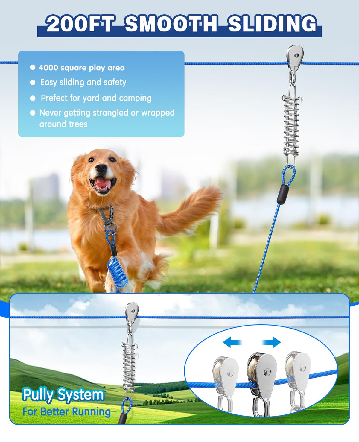 Duckygoo Leash in 200FT+10FT,250LBS, Blue