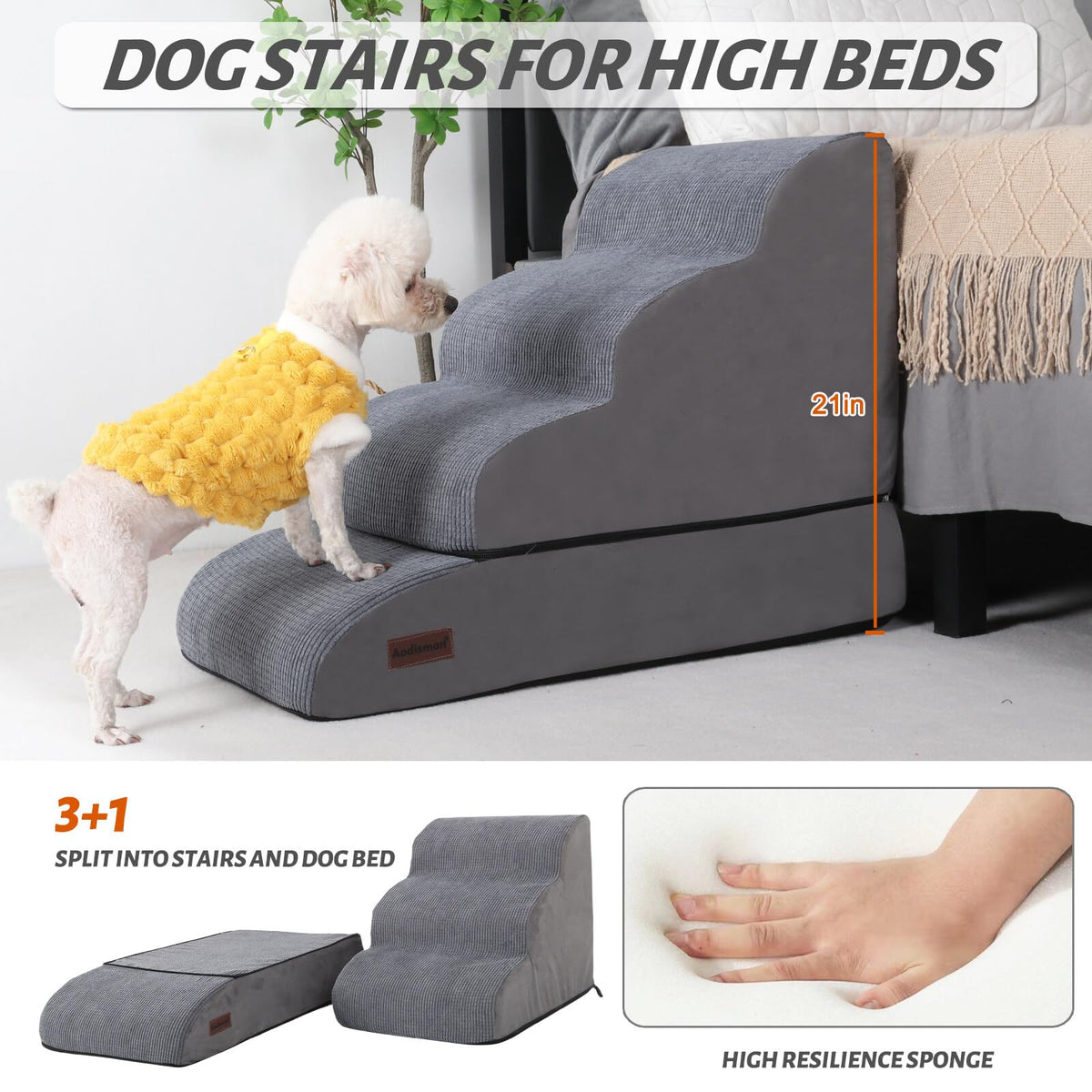 aodisman Animal Stair in Split Design 4-Step 21"H, Grey