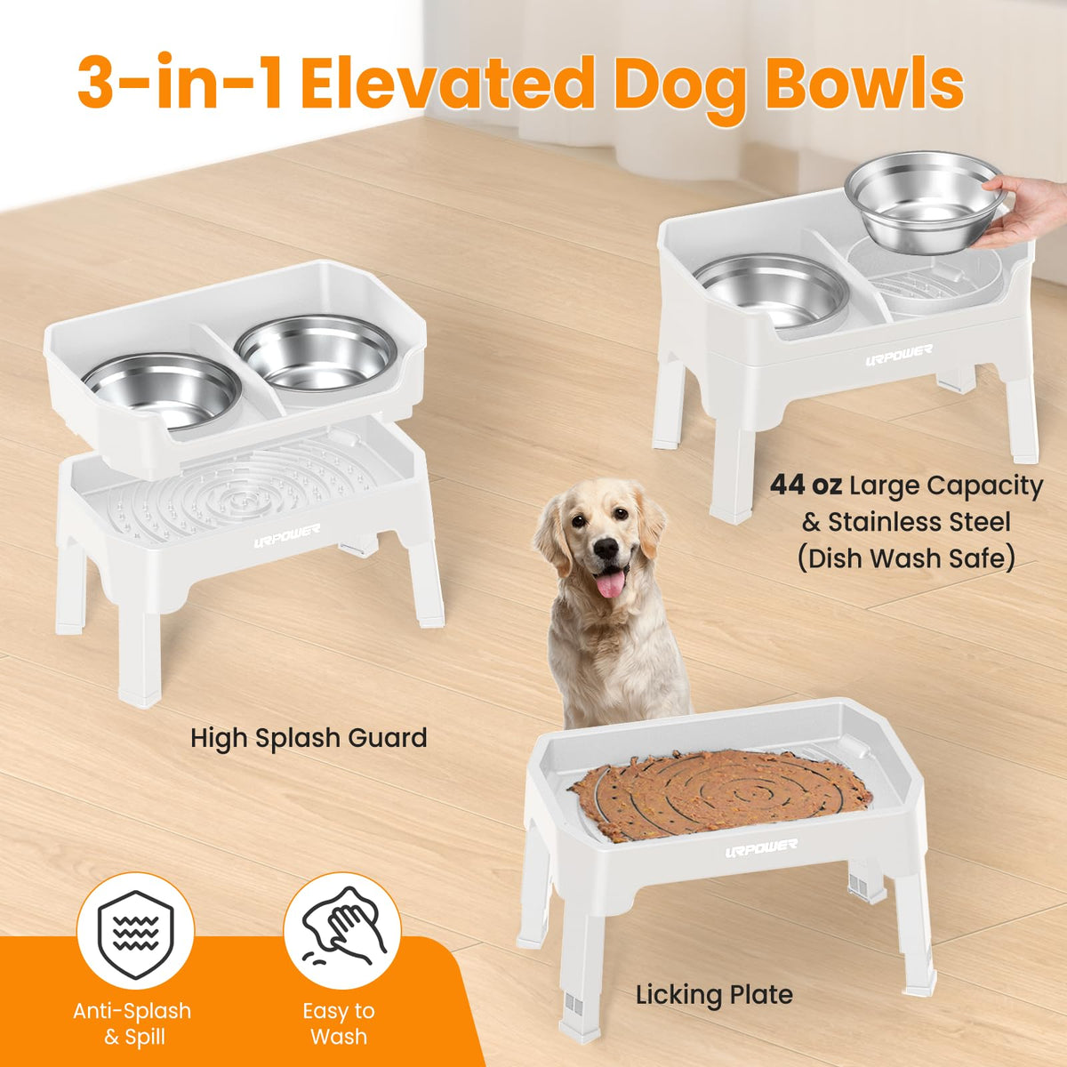 URPOWER Pet Feeder in Large, Light Grey