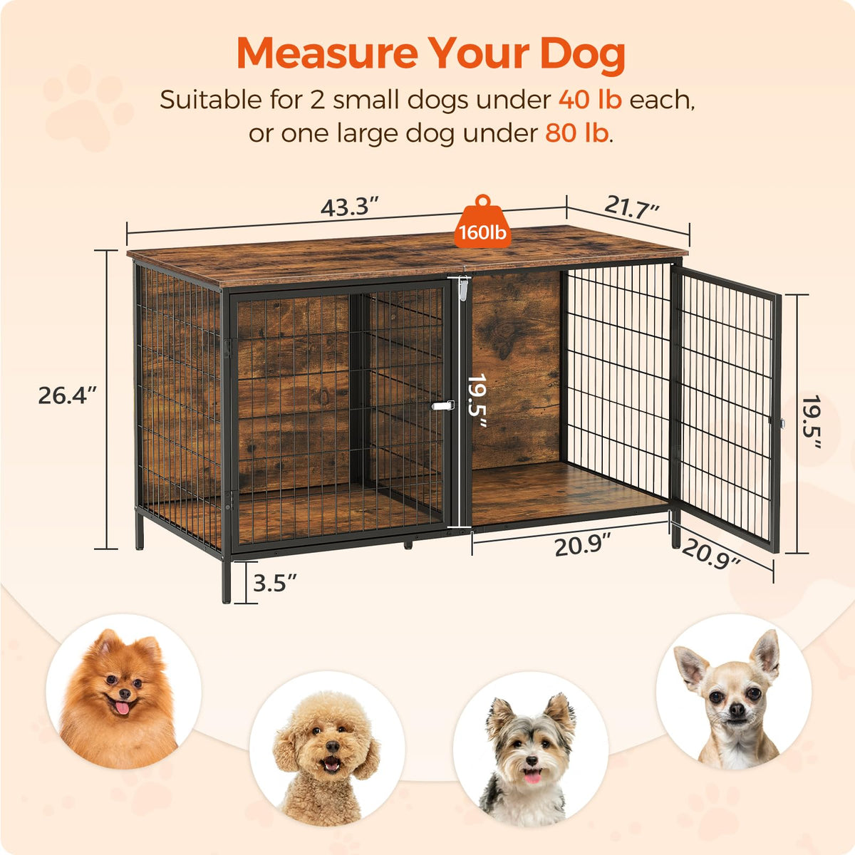 MAHANCRIS Animal Cage in 43.3"L x 21.7"W x 26.4"H, Rustic Brown