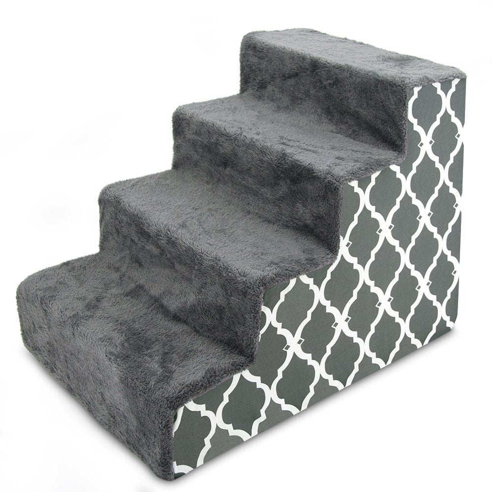 Best Pet Supplies Animal Stair in H: 18 Inches, Gray Lattice Print