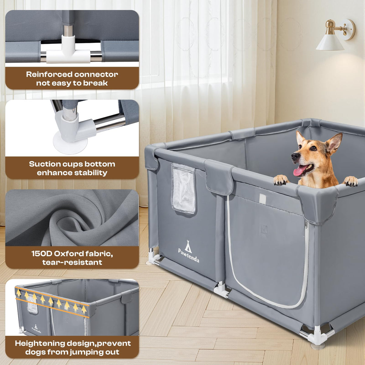 Pawtenda Pet Playpen in gray