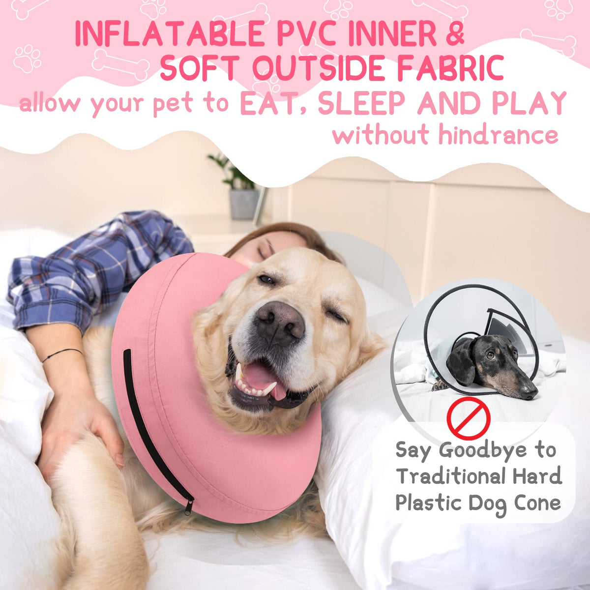 Supet Animal Recovery Collar Cone in XS(Neck 4"-7"), Solid Pink