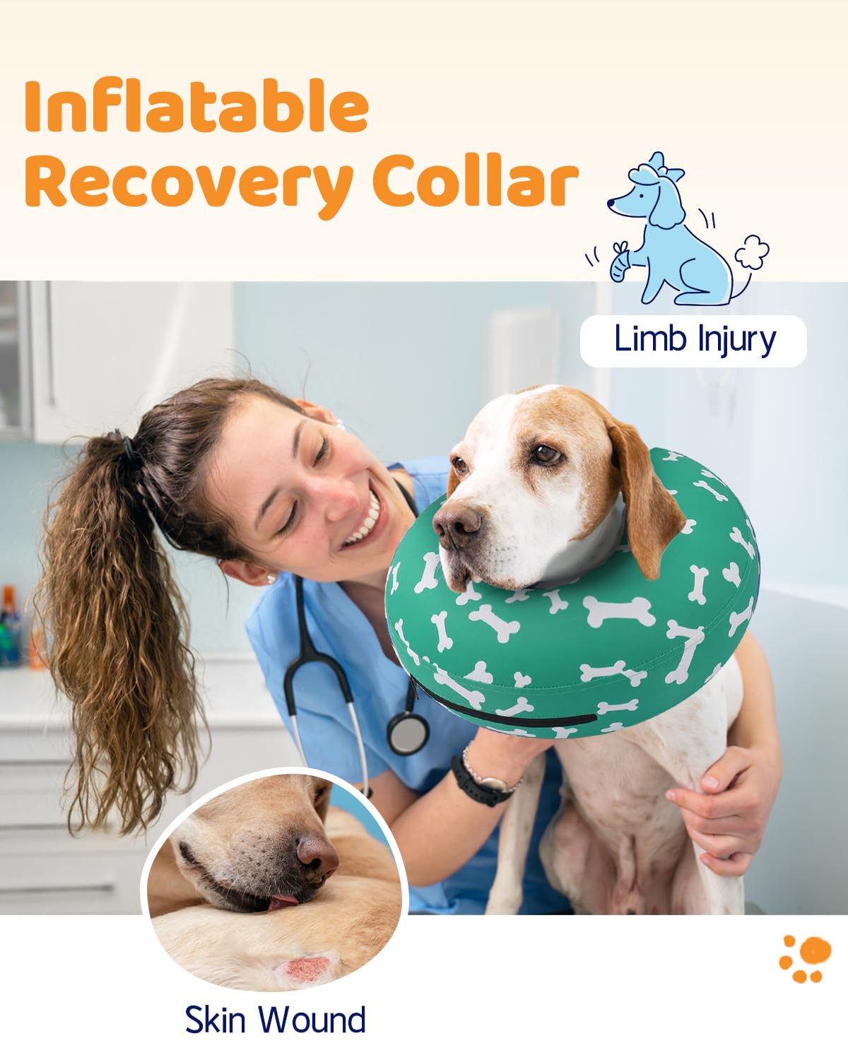 Supet Animal Recovery Collar Cone in S(Neck 7"-9.5"), T Bone Green